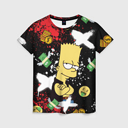 Женская футболка Барт Симпсон на фоне баксов