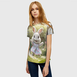Футболка женская Забавный белый кролик в платье, цвет: 3D-принт — фото 2
