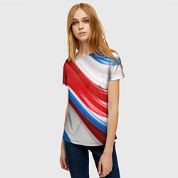 Футболка женская Объемные волны абстракции красно-сине-белые, цвет: 3D-принт — фото 2