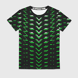 Женская футболка Зелёно-белые полосы на чёрном фоне