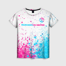 Женская футболка Manchester United neon gradient style посередине