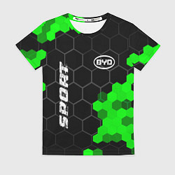Футболка женская BYD green sport hexagon, цвет: 3D-принт