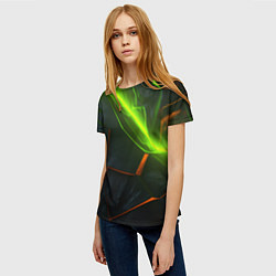 Футболка женская Green neon abstract geometry, цвет: 3D-принт — фото 2