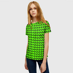 Футболка женская Зелёные лепестки шестиугольники, цвет: 3D-принт — фото 2