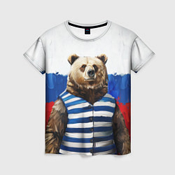 Футболка женская Медведь и флаг России, цвет: 3D-принт