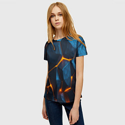 Футболка женская Разлом плит с оранжевым свечением, цвет: 3D-принт — фото 2