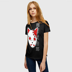 Футболка женская Маска кицунэ - иероглифы, цвет: 3D-принт — фото 2