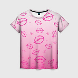 Футболка женская Паттерн малиновые губы на розовом градиент - lips, цвет: 3D-принт