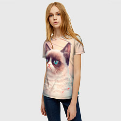 Футболка женская Мемный кот Grumpy Cat с нимбом, цвет: 3D-принт — фото 2