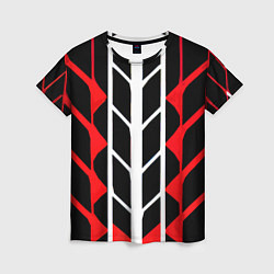 Футболка женская White and red lines on a black background, цвет: 3D-принт