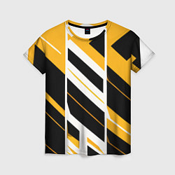 Футболка женская Black and yellow stripes on a white background, цвет: 3D-принт