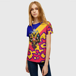 Футболка женская Герб империи и крупный красный пиксельный камуфляж, цвет: 3D-принт — фото 2