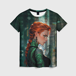 Футболка женская Рыжая девушка с неоновыми татуировками, цвет: 3D-принт