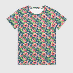 Женская футболка Маки и синицы паттерн