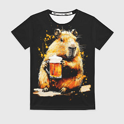 Футболка женская Капибара с кружкой пива, цвет: 3D-принт