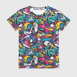 Футболка женская Граффити спортивные принадлежности, цвет: 3D-принт