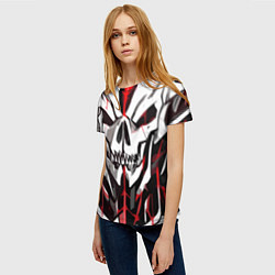 Футболка женская Белый череп и красные полосы на чёрном фоне, цвет: 3D-принт — фото 2