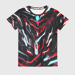 Футболка женская Красно-белые абстрактные линии на чёрном фоне, цвет: 3D-принт