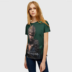 Футболка женская Black Myth Wukong Wukong зеленый фон, цвет: 3D-принт — фото 2
