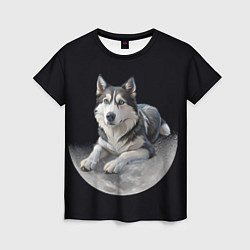 Футболка женская Хаски на луне, цвет: 3D-принт