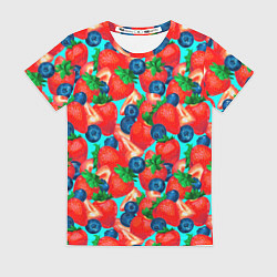 Футболка женская Клубника с черникой паттерн, цвет: 3D-принт
