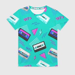 Футболка женская Бирюзовая кассета из 90-х, цвет: 3D-принт