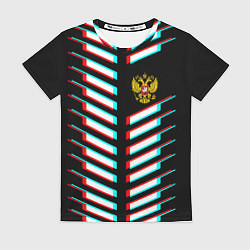 Женская футболка Герб РФ глитч геометрия