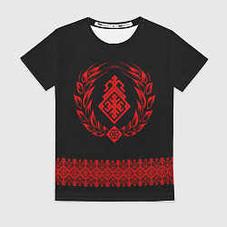 Футболка женская Символ родноверия и вышивной узор, цвет: 3D-принт