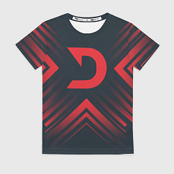 Футболка женская Красный символ Deadlock на темном фоне со стрелкам, цвет: 3D-принт