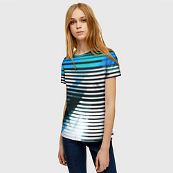 Футболка женская Сине-чёрные полосы на белом фоне, цвет: 3D-принт — фото 2