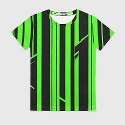 Женская футболка Толстые зелёные полосы на чёрном фоне