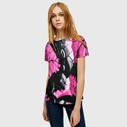Футболка женская Чёрные линии на чёрно-розовом фоне, цвет: 3D-принт — фото 2