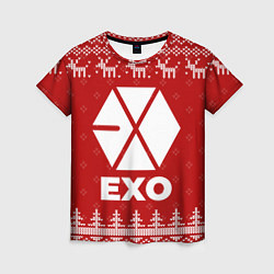 Футболка женская Новогодний Exo с оленями, цвет: 3D-принт