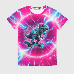 Женская футболка Cyber tyrannosaurus is a cool skateboarder