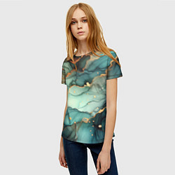 Футболка женская Бирюзовый узор с оранжевыми вставками, цвет: 3D-принт — фото 2