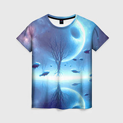 Женская футболка Луна и рыбы - нейроарт фантазия