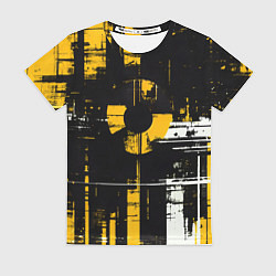 Женская футболка Жёлто-белый гранж на чёрном фоне
