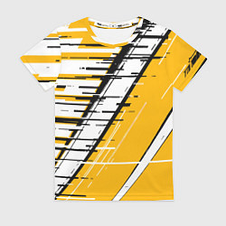 Футболка женская Чёрно-белые глитч полосы на жёлтом фоне, цвет: 3D-принт