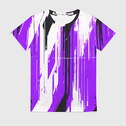 Футболка женская Вертикальные чёрно-белые линии на фиолетовом фоне, цвет: 3D-принт