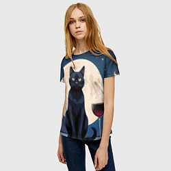 Футболка женская Кот с вином под луной, цвет: 3D-принт — фото 2