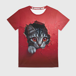 Футболка женская Выглядывающий котик, цвет: 3D-принт