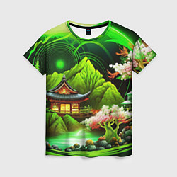 Футболка женская Природа Японии в зеленых цветах, цвет: 3D-принт