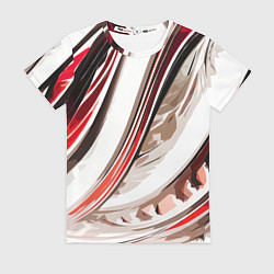 Женская футболка Волнистая бело-красная абстракция