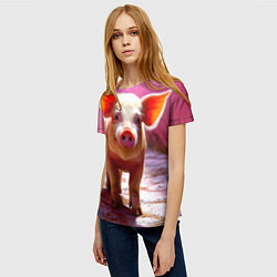 Футболка женская Поросенок в розовом, цвет: 3D-принт — фото 2