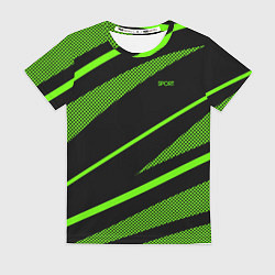 Футболка женская Sport чёрный и зелёный полосы, цвет: 3D-принт