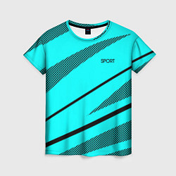 Женская футболка Sport неоновый голубой с чёрным полосы