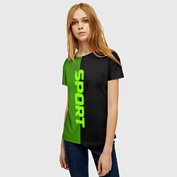 Футболка женская Sport чёрно-зелёный пополам, цвет: 3D-принт — фото 2