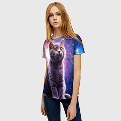 Футболка женская Британская короткошёрстная кошка в космосе, цвет: 3D-принт — фото 2