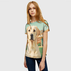 Футболка женская Лабрадор на фоне пальм, цвет: 3D-принт — фото 2