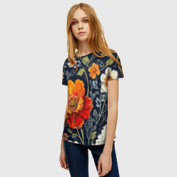Футболка женская Маки и пионы старинный паттерн, цвет: 3D-принт — фото 2